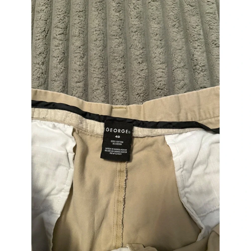 George Mens Pleated Chino Shorts Khaki Tan Cotton Size 40